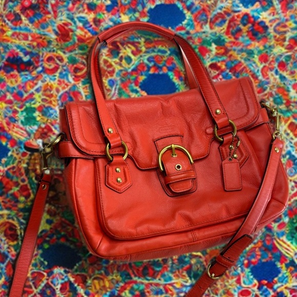 Coach Campbell Orange Leather Crossbody Satchel - Picture 1 of 16